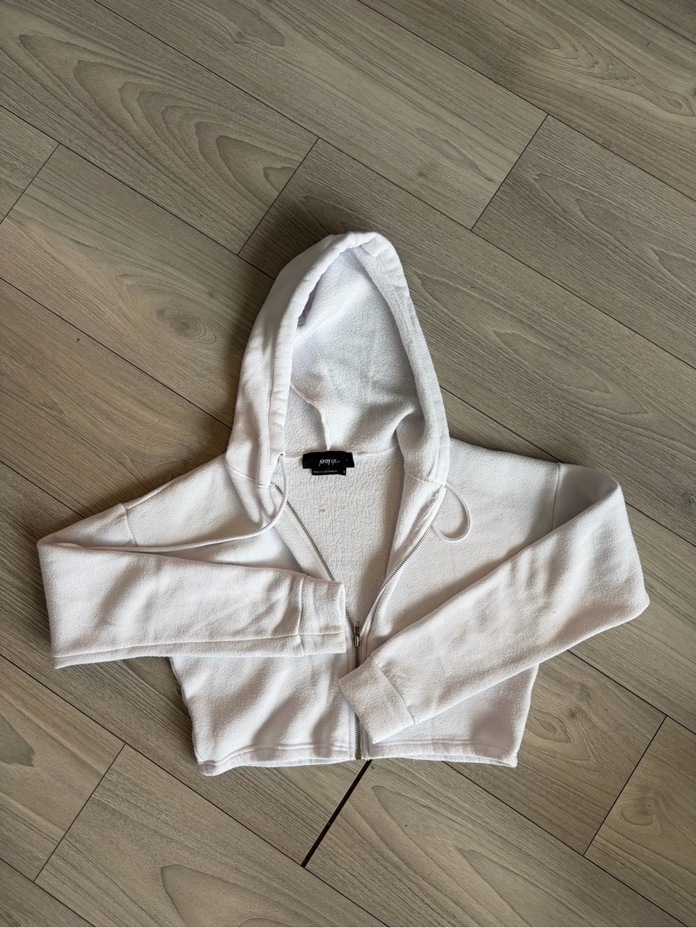Nasty Gal White Sherpa Hoodie with Black Label